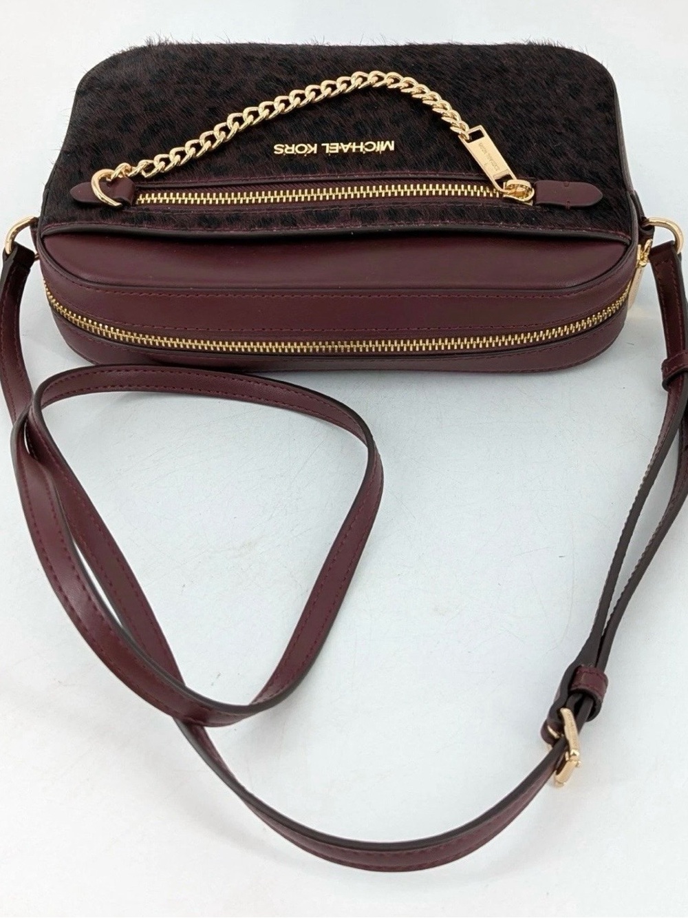 Michael Kors Jet Set Large Leopard Calf Hair Crossbody